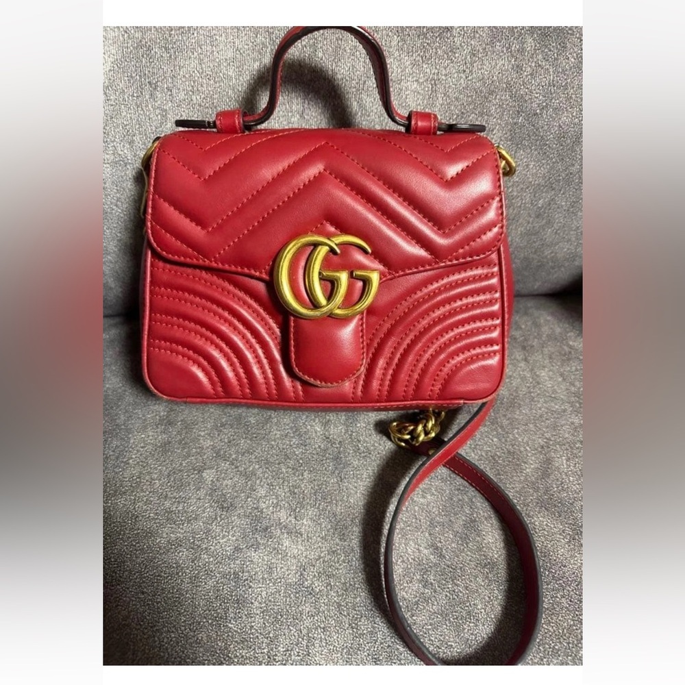 Gucci Red Quilted Crossbody Bag with Gold Accents